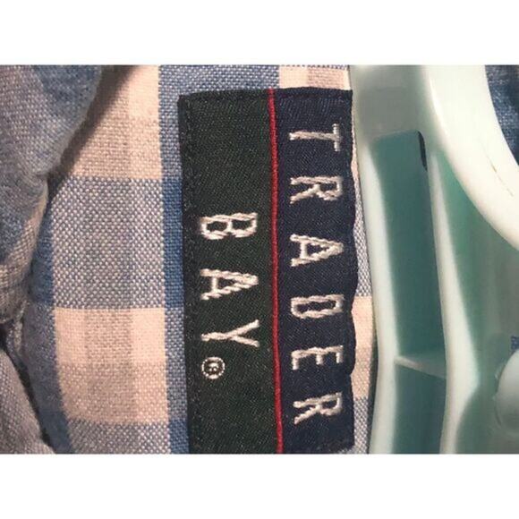 Trader Bay Blue White Gingham Check Button Casual Shirt‎ Classic Preppy Style - Picture 3 of 4